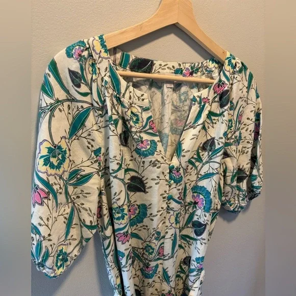 Loft Floral V-Neck Puff Sleeve Midi Dress - Picture 6 of 11